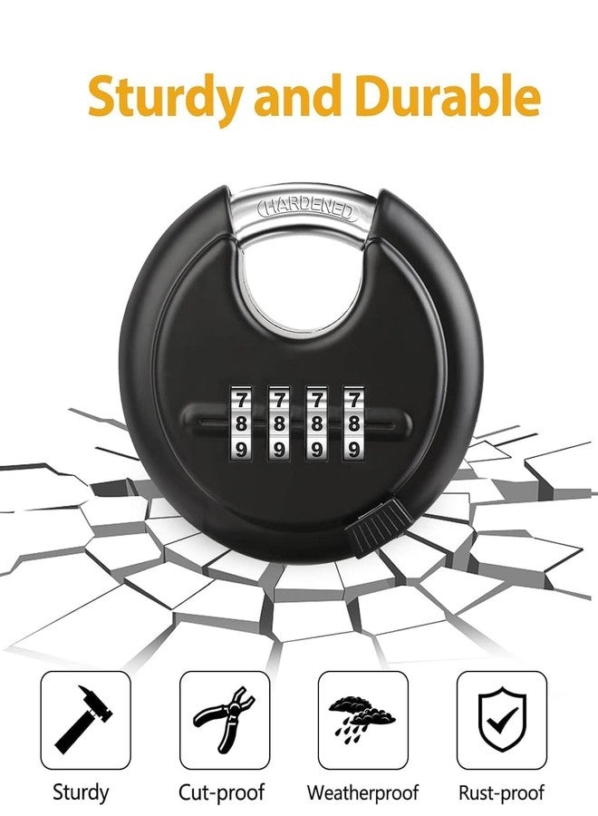 BOSCO 70mm Combination Disc Padlock | Heavy Duty Keyless Number Lock with 4-Digit Code Stainless Steel Shackle | Anti-Cut Security Lock for Gate, Garage, Locker, Outdoor Use (Black) - Image 4